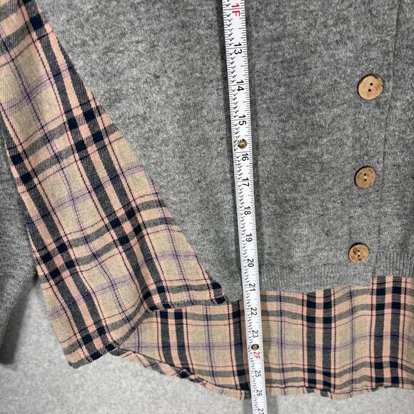 Hem Thread Cardigan Sweater Womens Small Grey Plaid Button Grandpa Grunge Preppy - Picture 5 of 10